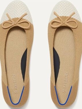 Rothy's Women's Ballet flat pearl cap toe Two-Tone Knit Tan and Cream